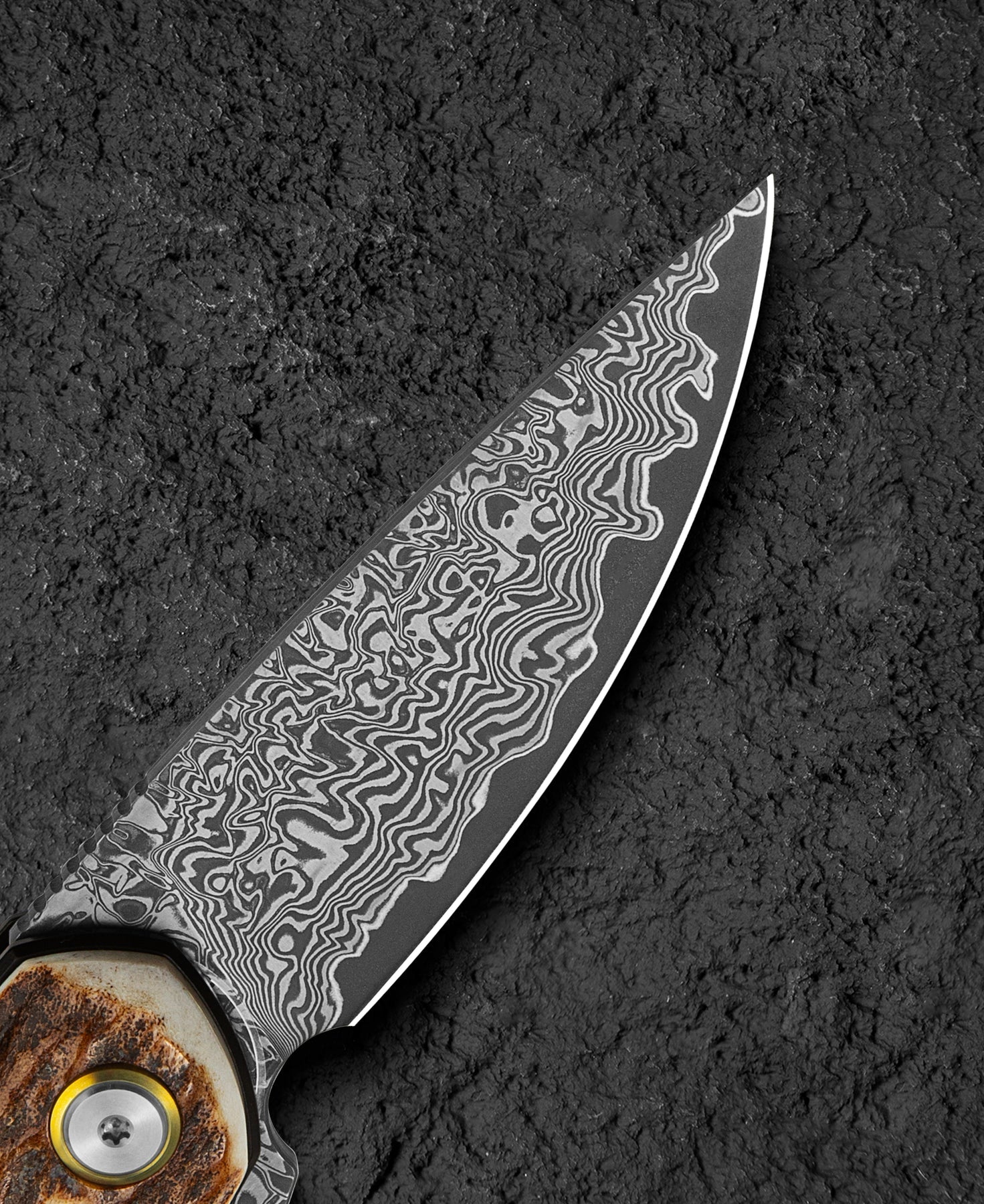 Bestech Bambi BL08G Damascus Blade Stag Horn Handle Liner Lock Folding Knife