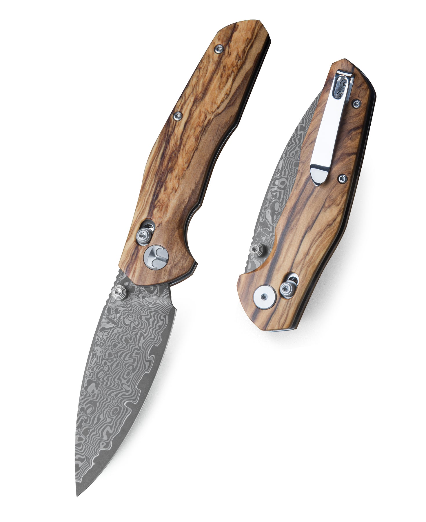 Bestechman Ronan BMK02M Damascus Blade Olivewood Handle Crossbar Lock Folding Knife