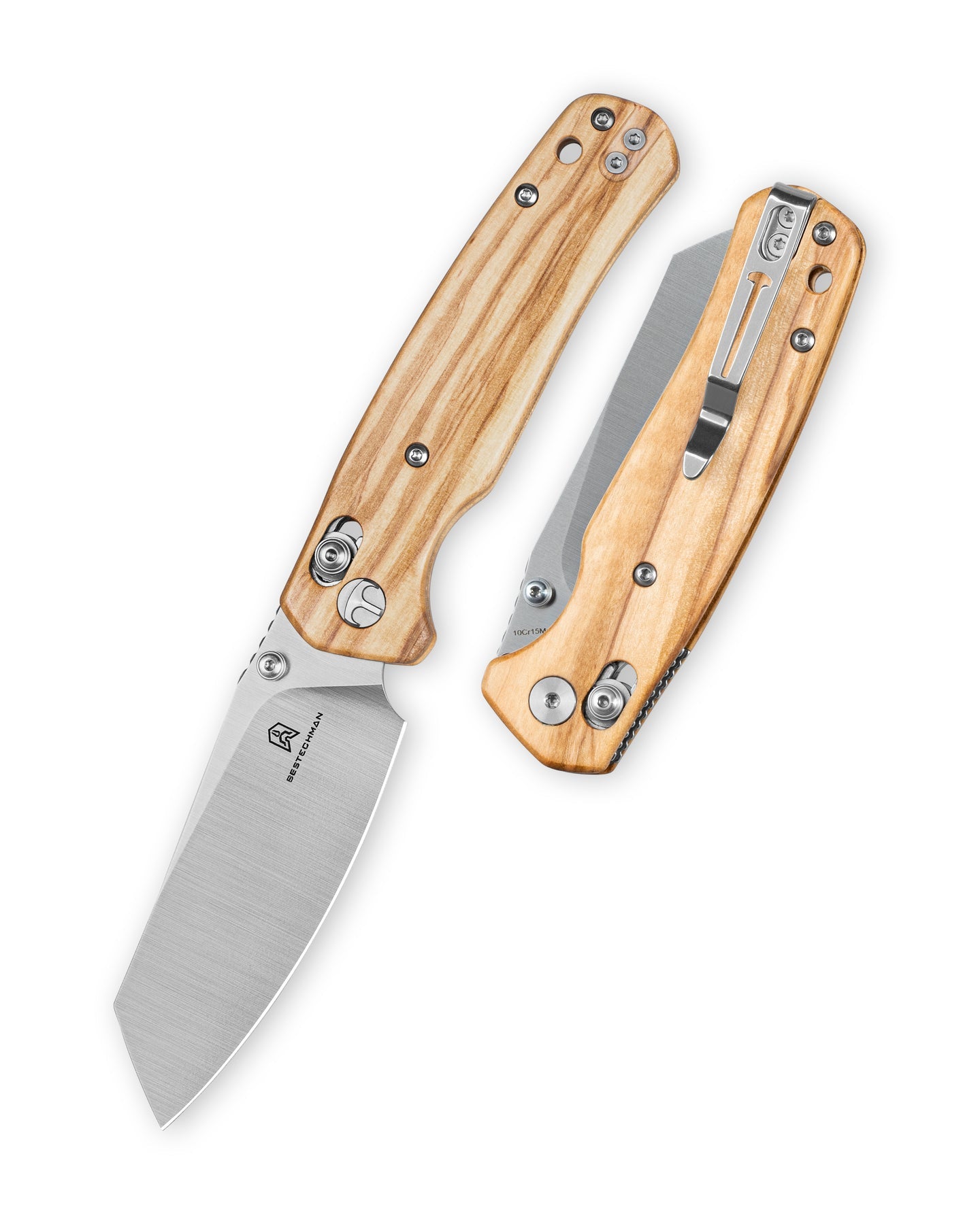 Bestechman Cicada's Wing BMK06-W-1 10Cr15MoV Blade Olive Wood Handle Crossbar Lock Folding Knife