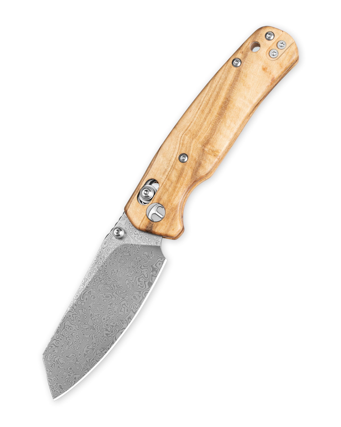 Bestechman Cicada's Wing BMK06-W-2 Damascus Blade Olive Wood Handle Crossbar Lock Folding Knife