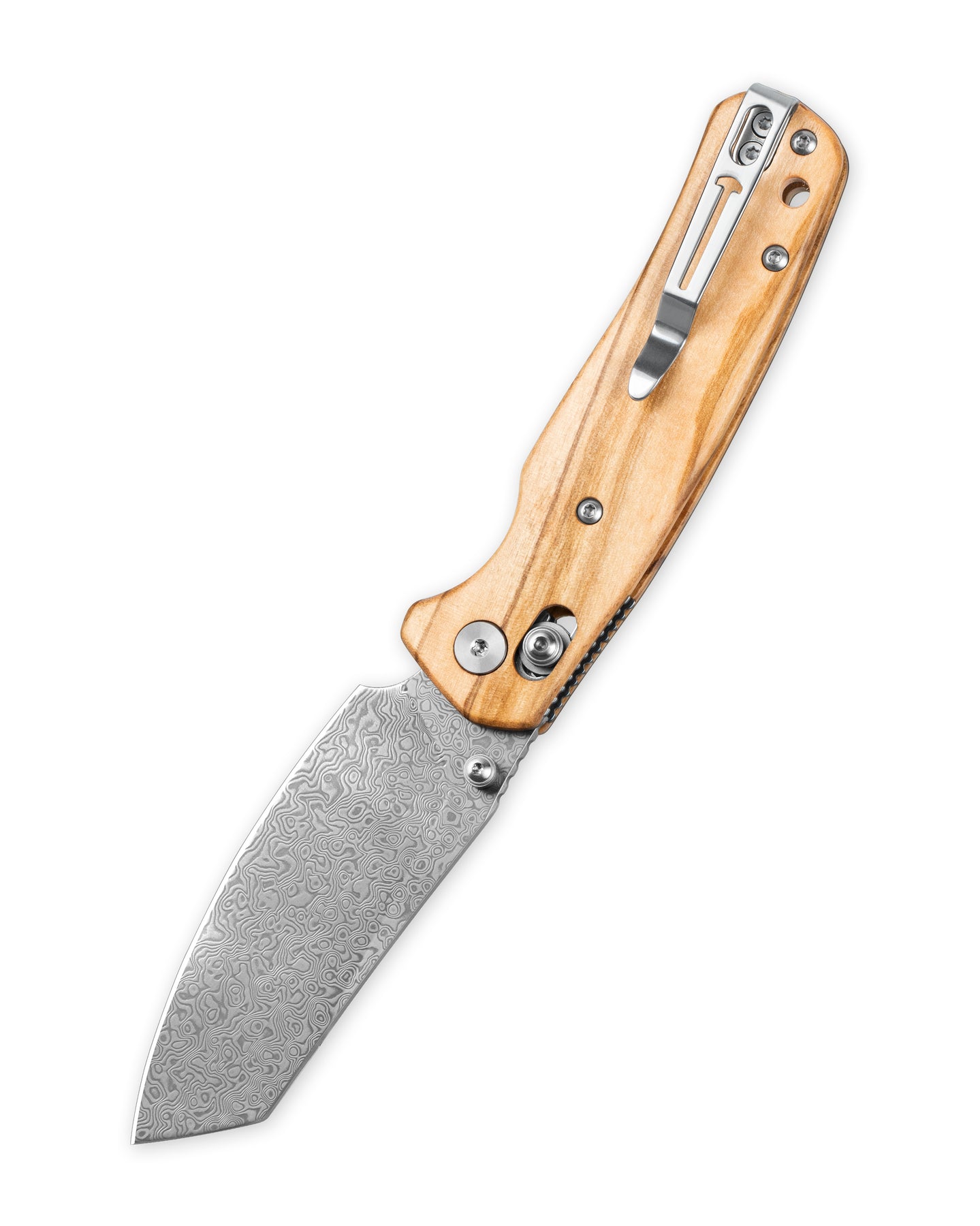 Bestechman Cicada's Wing BMK06-W-2 Damascus Blade Olive Wood Handle Crossbar Lock Folding Knife