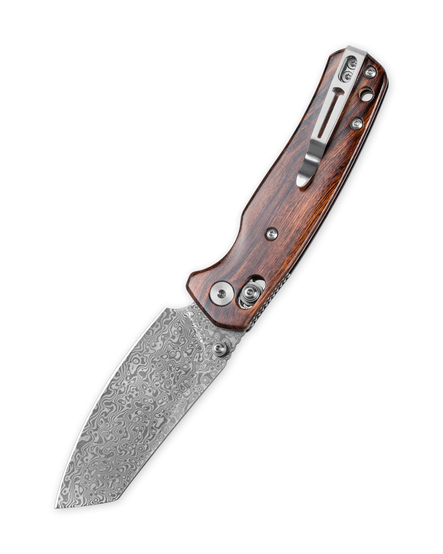Bestechman Cicada's Wing BMK06-W-4 Damascus Blade Desert Ironwood Handle Crossbar Lock Folding Knife