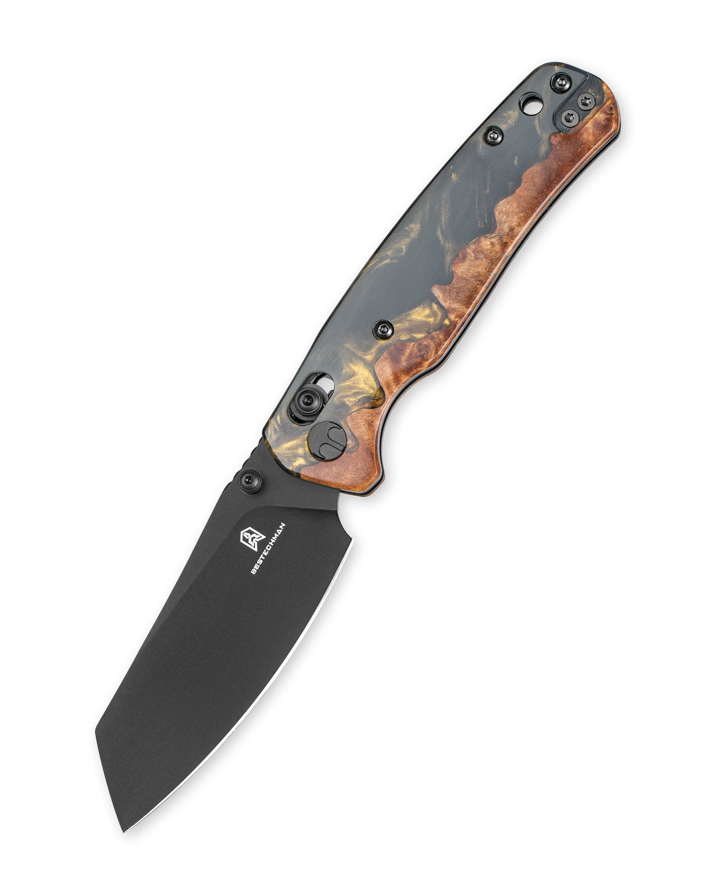 Bestechman Cicada's Wing BMK06-W-6 10Cr15MoV Blade Wood and Resin Handle Crossbar Lock Folding Knife