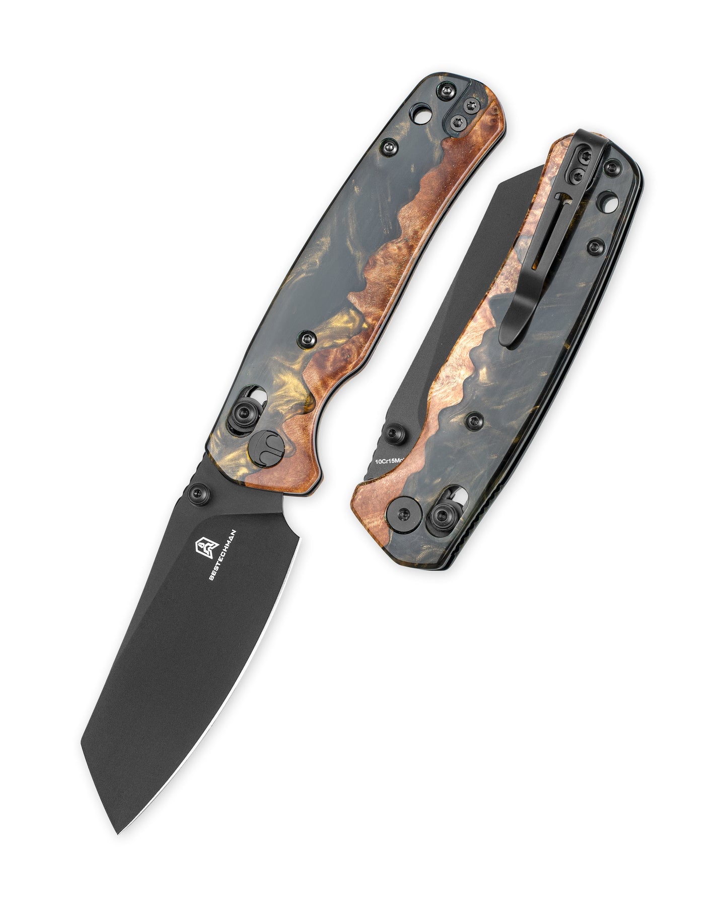 Bestechman Cicada's Wing BMK06-W-6 10Cr15MoV Blade Wood and Resin Handle Crossbar Lock Folding Knife