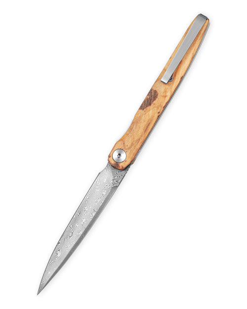 Bestechman Lanza BMK14-D-4 Damascus Blade Olive Wood Handle Liner Lock Folding Knife