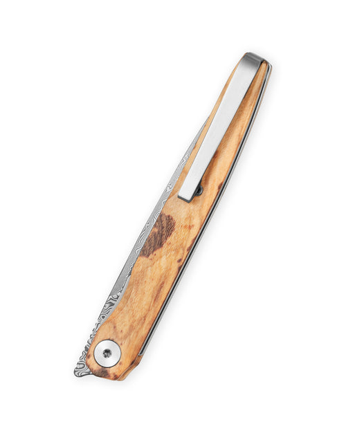 Bestechman Lanza BMK14-D-4 Damascus Blade Olive Wood Handle Liner Lock Folding Knife