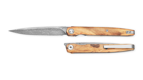 Bestechman Lanza BMK14-D-4 Damascus Blade Olive Wood Handle Liner Lock Folding Knife
