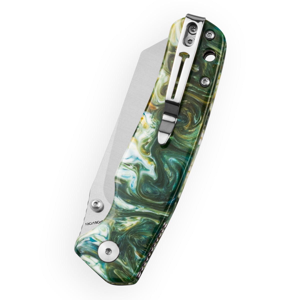 Bestechman Cicada's Wing-TL BMK24-R-1 10Cr15CoMoV Blade Green Resin Handle Top Liner Lock Folding Knife