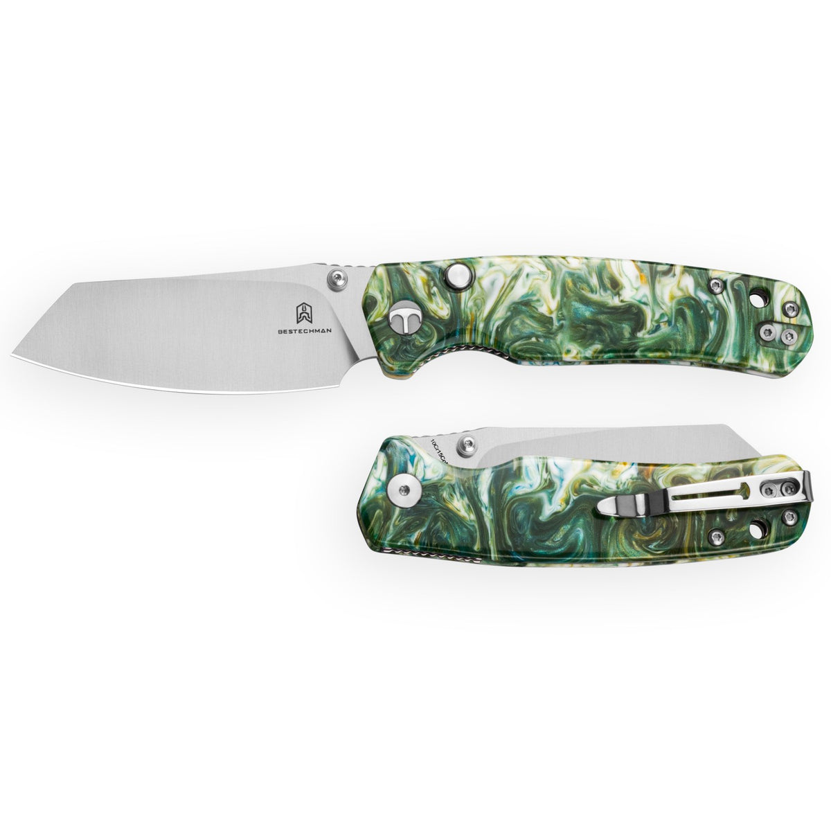 Bestechman Cicada's Wing-TL BMK24-R-1 10Cr15CoMoV Blade Green Resin Handle Top Liner Lock Folding Knife