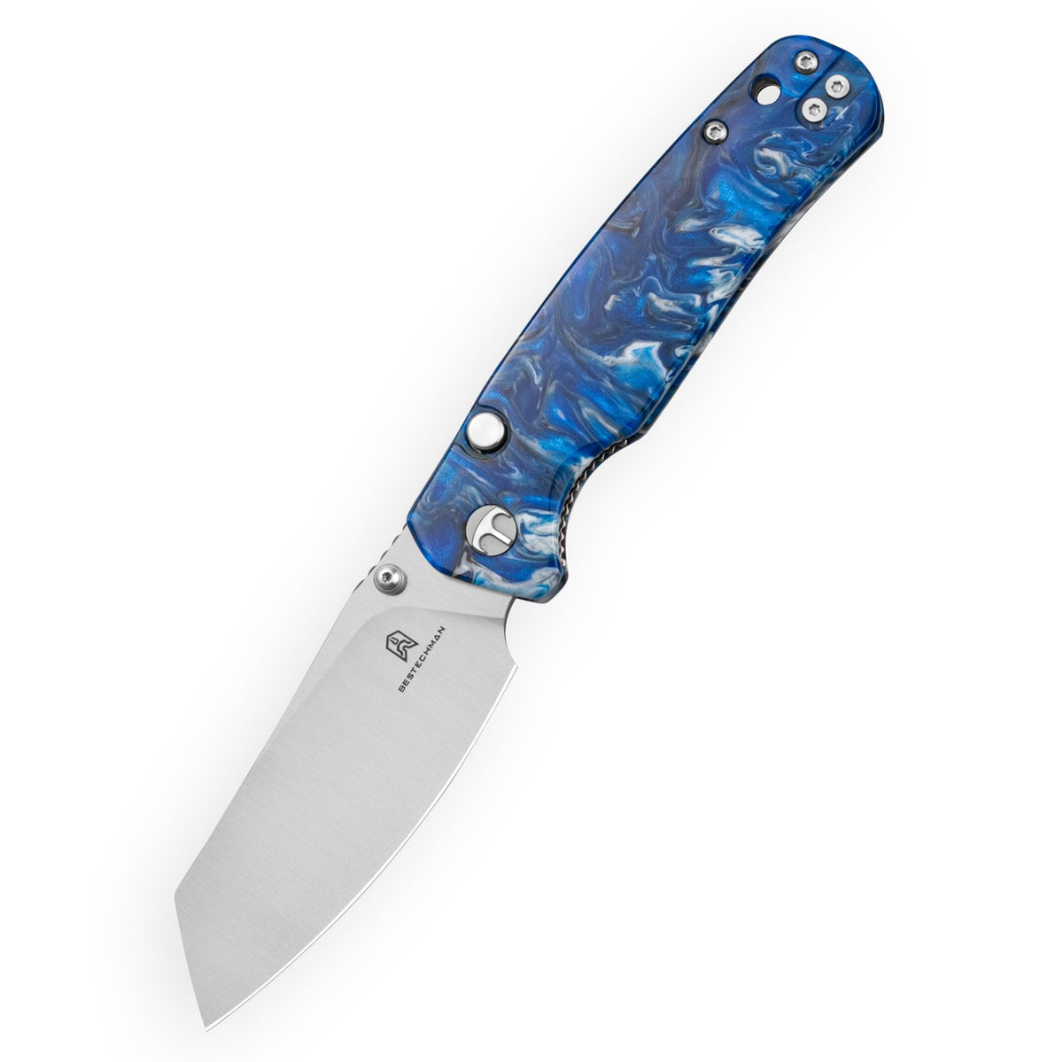 Bestechman Cicada's Wing-TL BMK24-R-2 10Cr15CoMoV Blade Blue Resin Handle Top Liner Lock Folding Knife