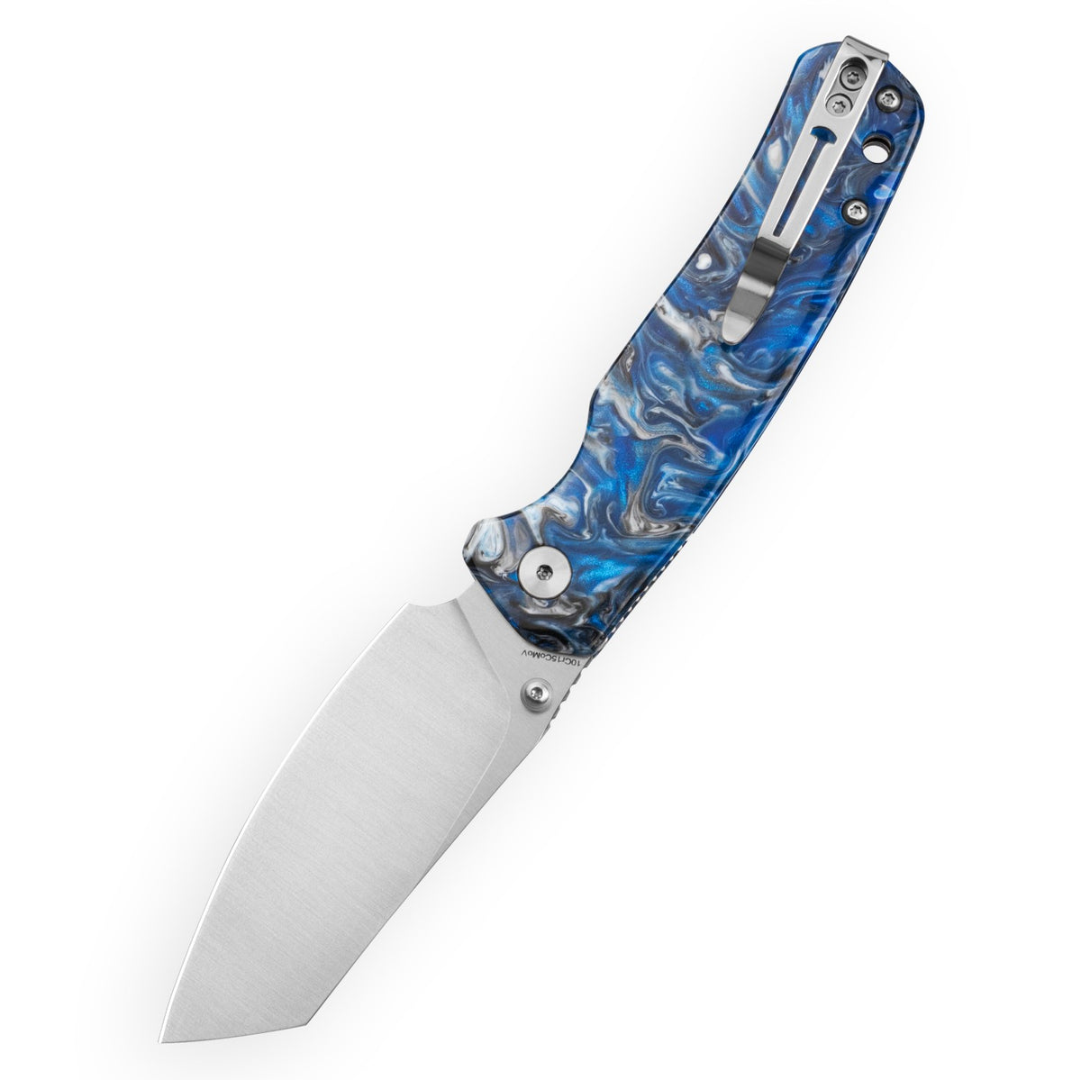Bestechman Cicada's Wing-TL BMK24-R-2 10Cr15CoMoV Blade Blue Resin Handle Top Liner Lock Folding Knife