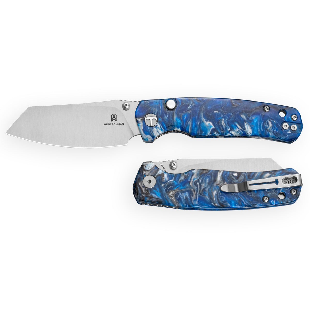 Bestechman Cicada's Wing-TL BMK24-R-2 10Cr15CoMoV Blade Blue Resin Handle Top Liner Lock Folding Knife