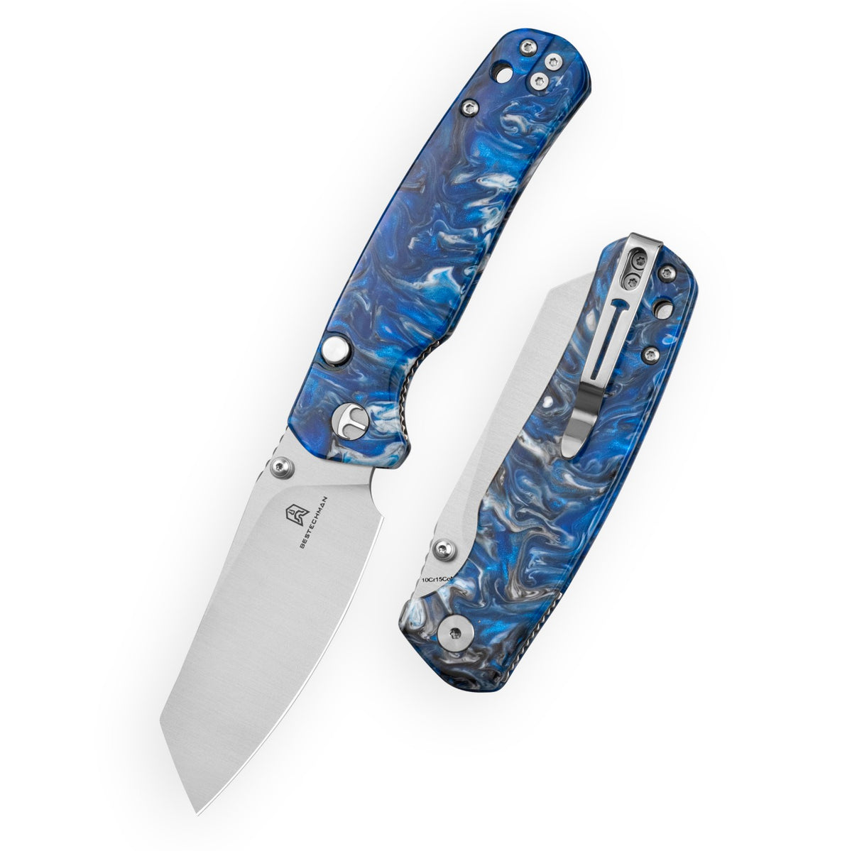Bestechman Cicada's Wing-TL BMK24-R-2 10Cr15CoMoV Blade Blue Resin Handle Top Liner Lock Folding Knife