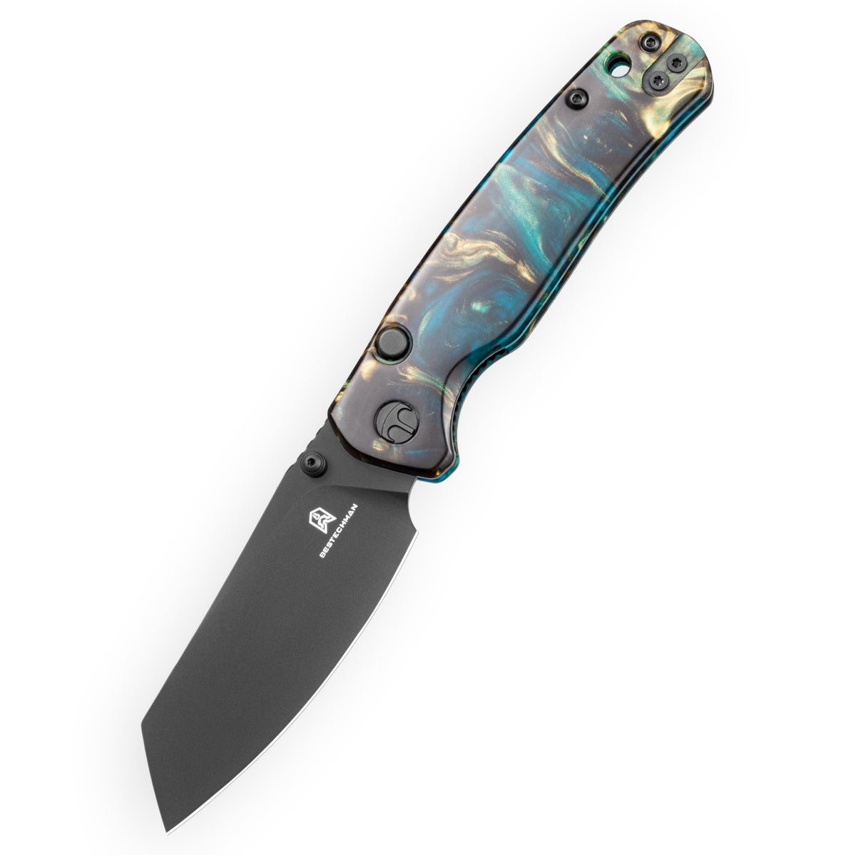 Bestechman Cicada's Wing-TL BMK24-R-3 10Cr15CoMoV Blade Clear Blue Resin Handle Top Liner Lock Folding Knife