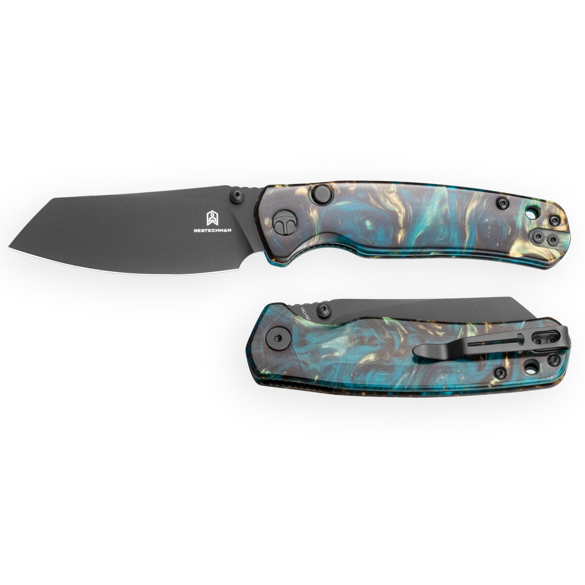 Bestechman Cicada's Wing-TL BMK24-R-3 10Cr15CoMoV Blade Clear Blue Resin Handle Top Liner Lock Folding Knife
