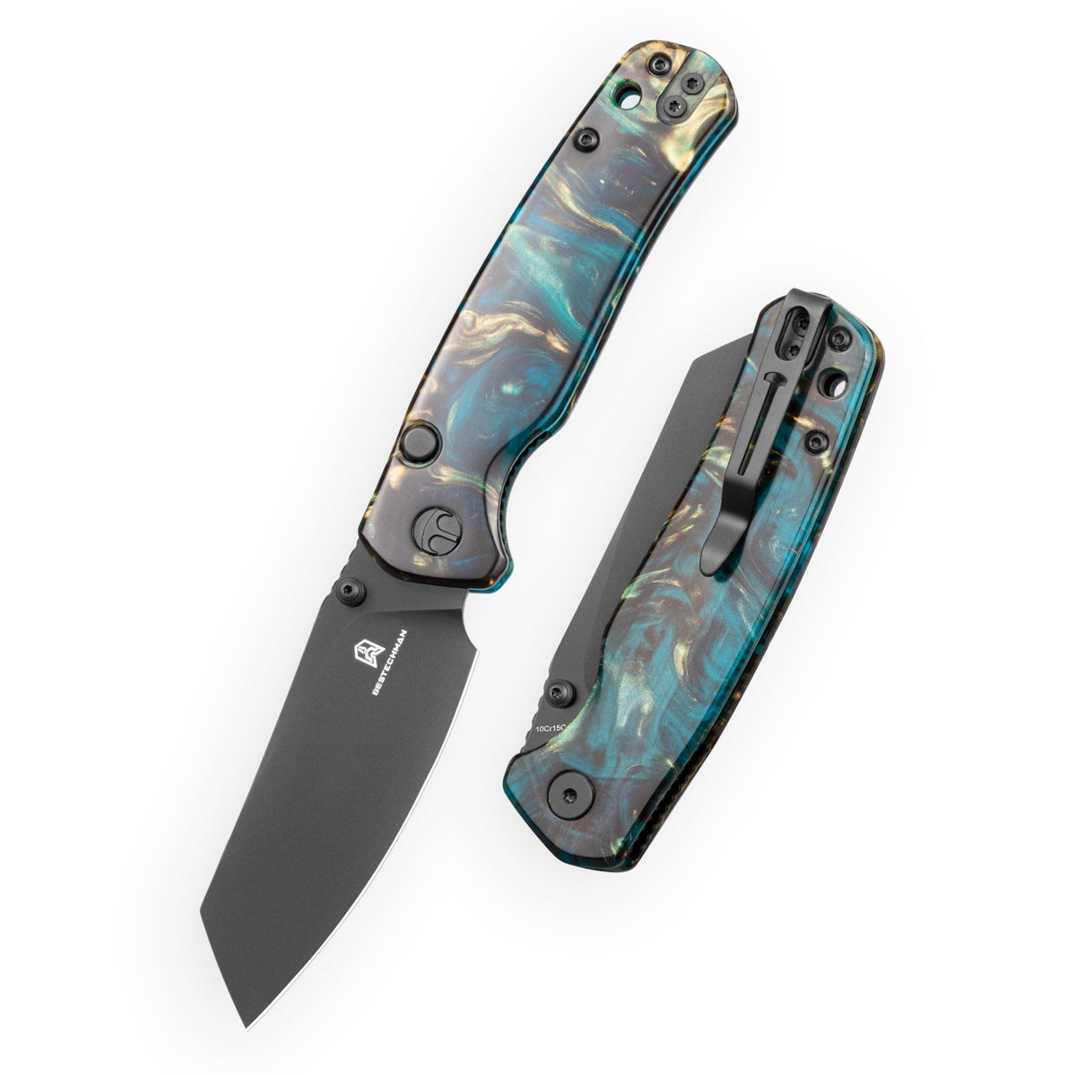 Bestechman Cicada's Wing-TL BMK24-R-3 10Cr15CoMoV Blade Clear Blue Resin Handle Top Liner Lock Folding Knife