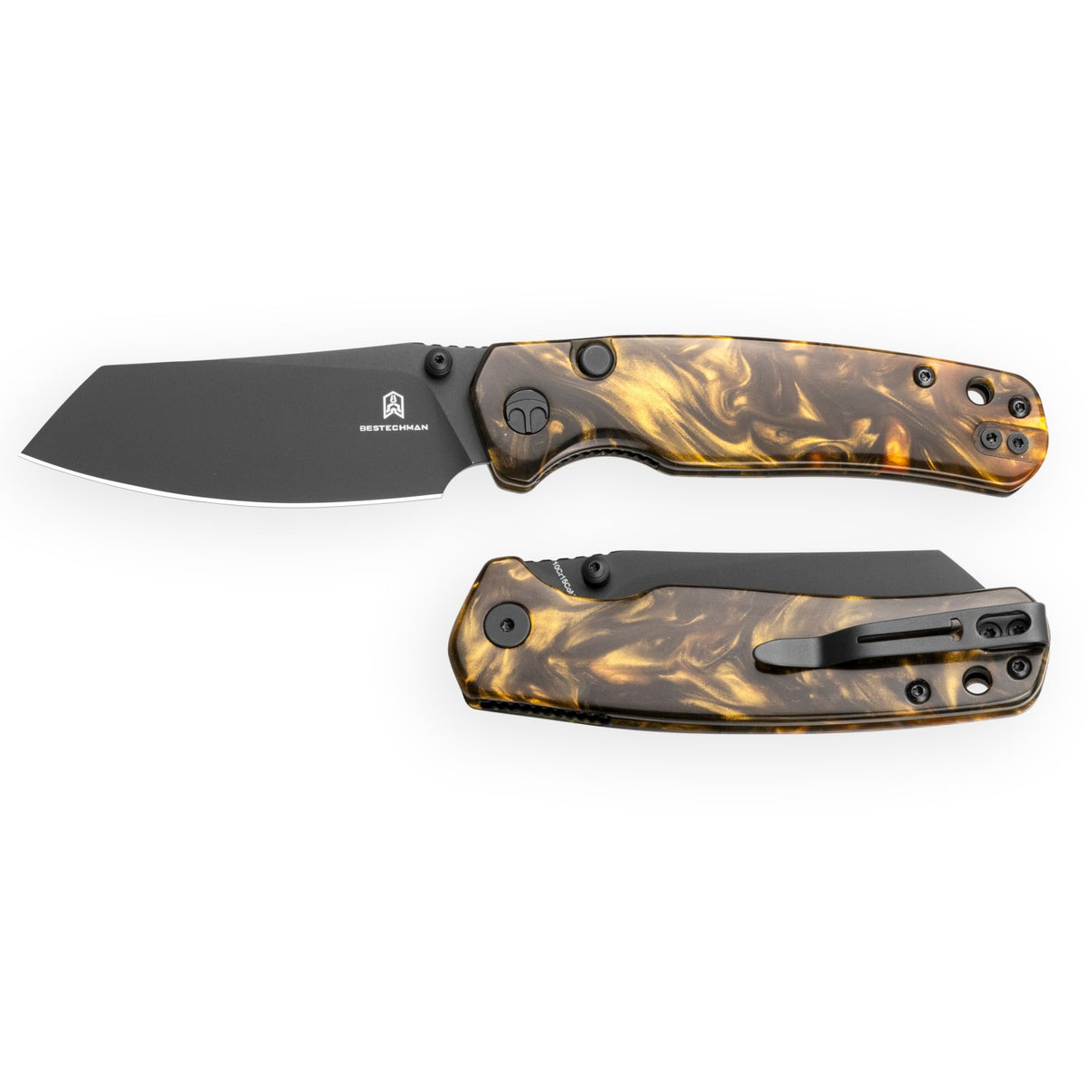 Bestechman Cicada's Wing-TL BMK24-R-4 10Cr15CoMoV Blade Brown Resin Handle Top Liner Lock Folding Knife