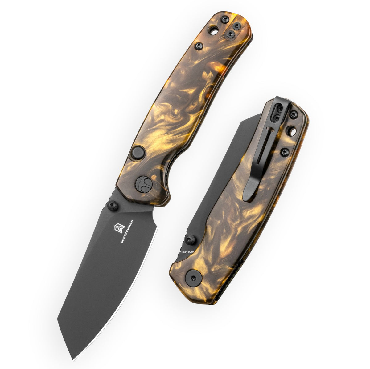Bestechman Cicada's Wing-TL BMK24-R-4 10Cr15CoMoV Blade Brown Resin Handle Top Liner Lock Folding Knife