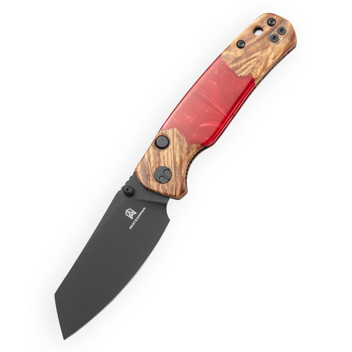 Bestechman Cicada's Wing-TL BMK24-W-1 10Cr15CoMoV Blade Wood and Red Resin Handle Top Liner Lock Folding Knife