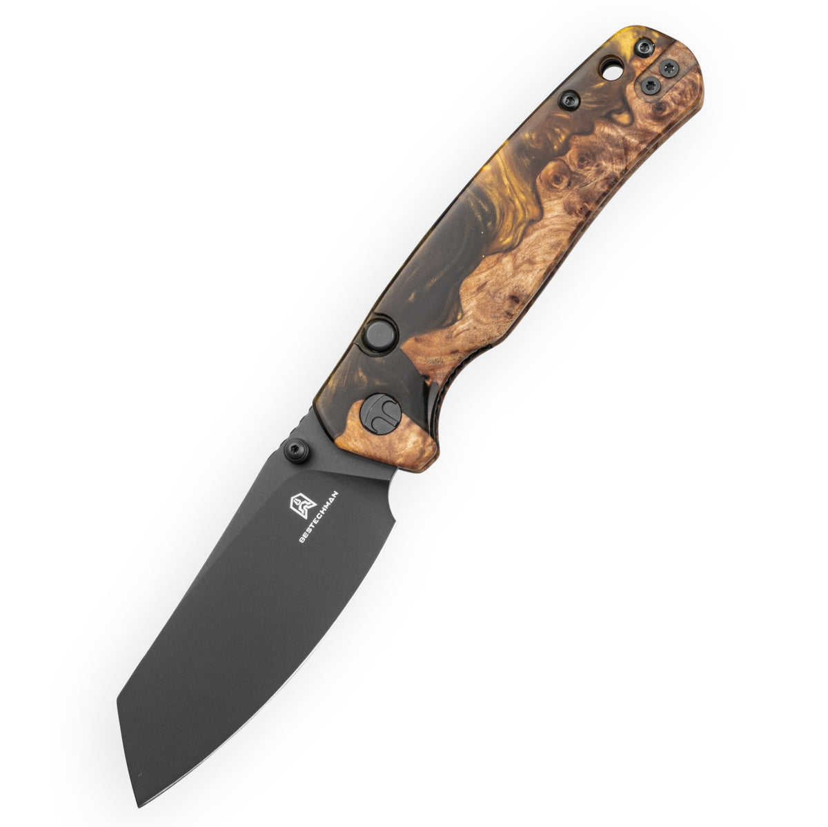 Bestechman Cicada's Wing-TL BMK24-W-2 10Cr15CoMoV Blade Wood and Black+Gold Resin Handle Top Liner Lock Folding Knife