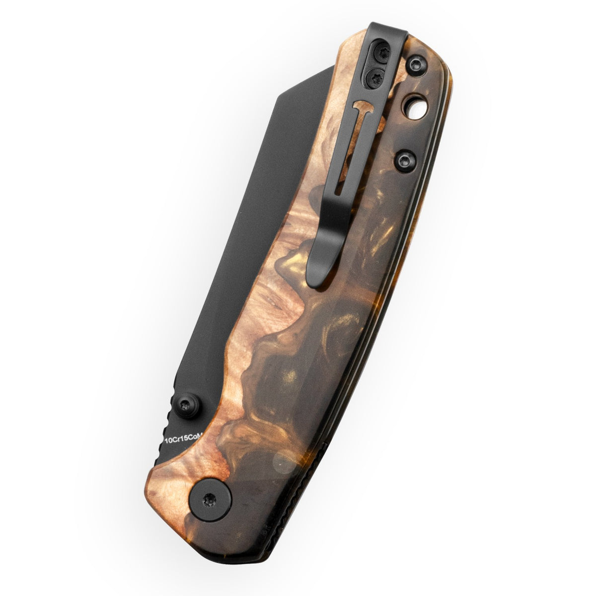 Bestechman Cicada's Wing-TL BMK24-W-2 10Cr15CoMoV Blade Wood and Black+Gold Resin Handle Top Liner Lock Folding Knife