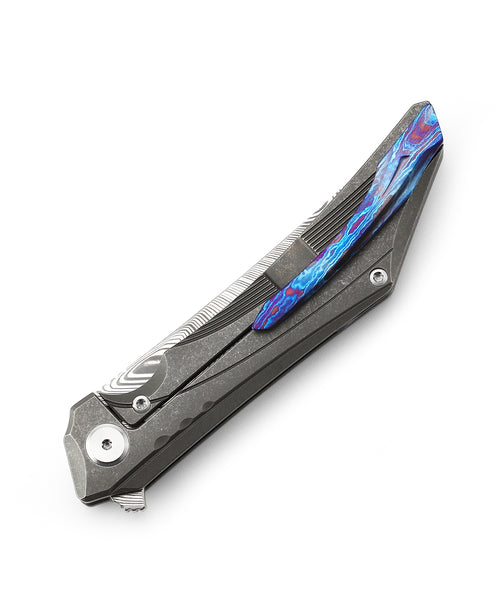 Bestech Kamoza BT1911D Damascus Blade Titanium Handle Frame Lock Folding Knife