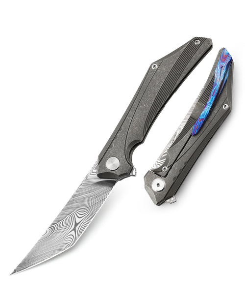 Bestech Kamoza BT1911D Damascus Blade Titanium Handle Frame Lock Folding Knife