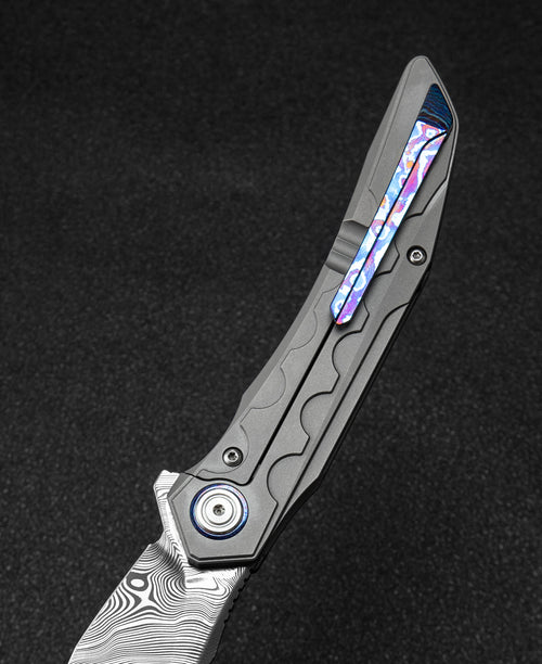 Bestech Samari BT2009G Damascus Blade Titanium Handle Frame Lock Folding Knife
