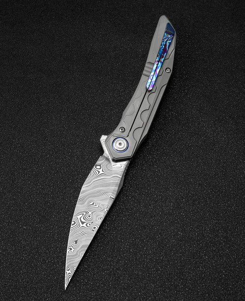 Bestech Samari BT2009G Damascus Blade Titanium Handle Frame Lock Folding Knife