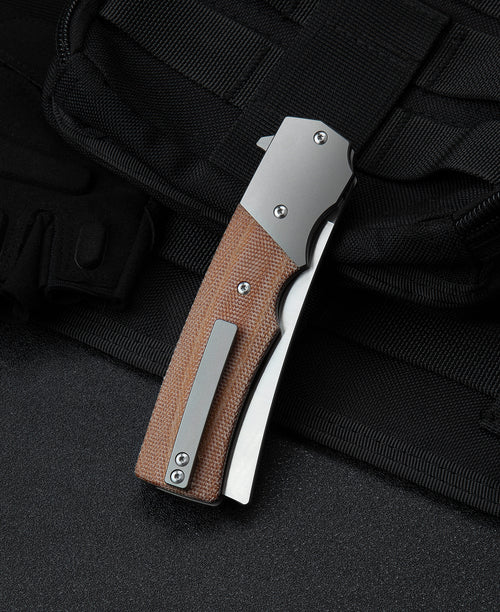 Bestech Spanish Tip Razor BT2101B M390 Blade Titanium+Micarta Handle Frame Lock Folding Knife