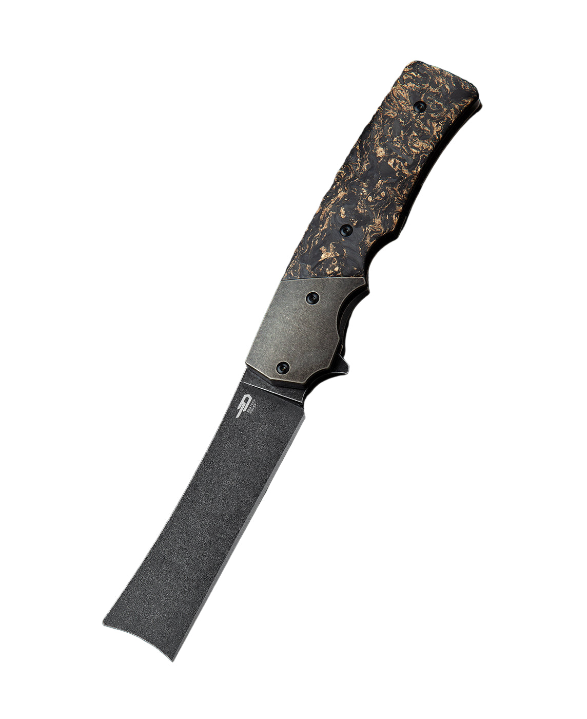 Bestech Spanish Tip Razor BT2101C M390 Blade Titanium+Carbon Fiber With Copper Foil Handle Frame Lock Folding Knife