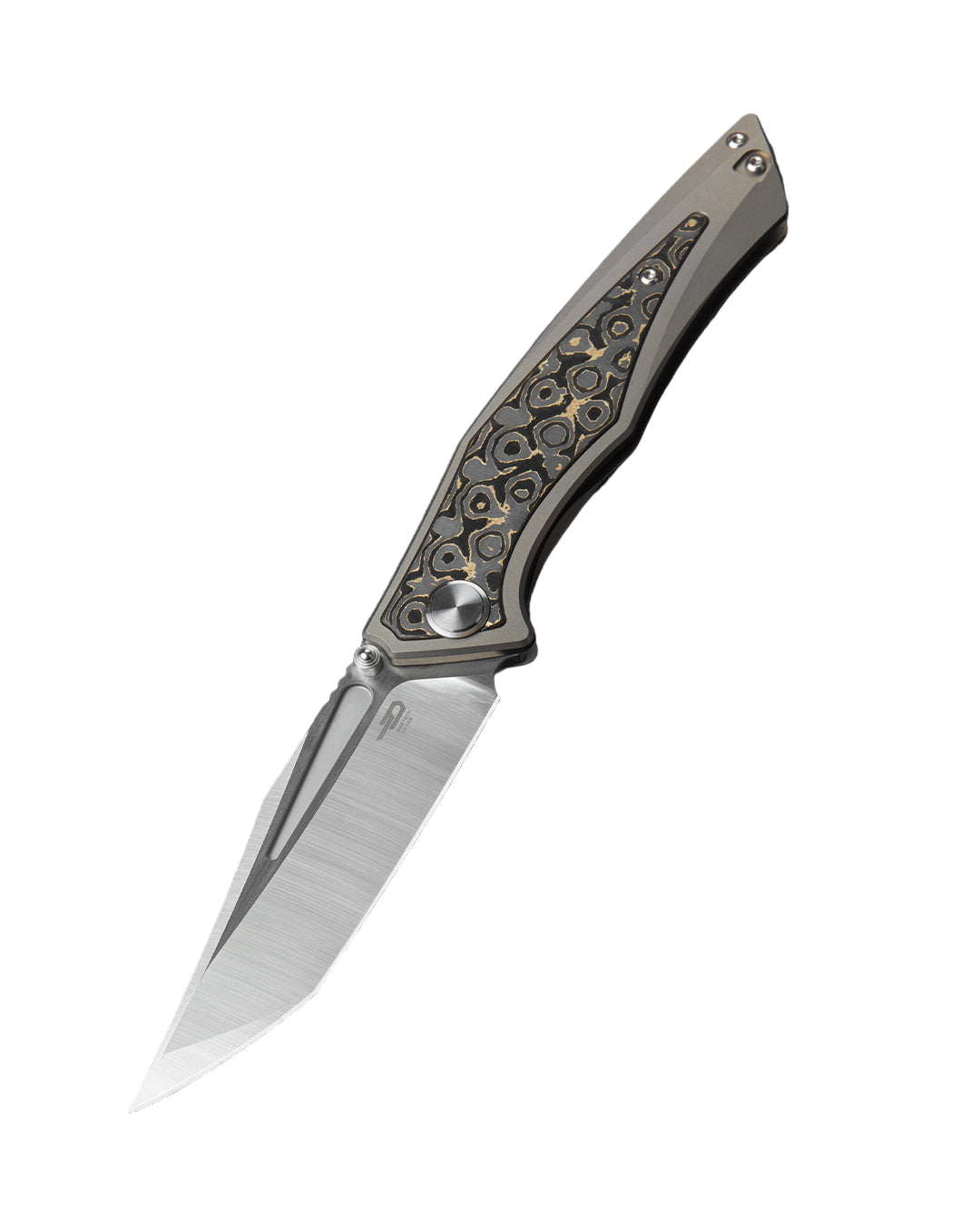 Bestech Togatta BT2102G M390 Blade Titanium+ Damascus Copper Carbon Inlay Handle Frame Lock Folding Knife