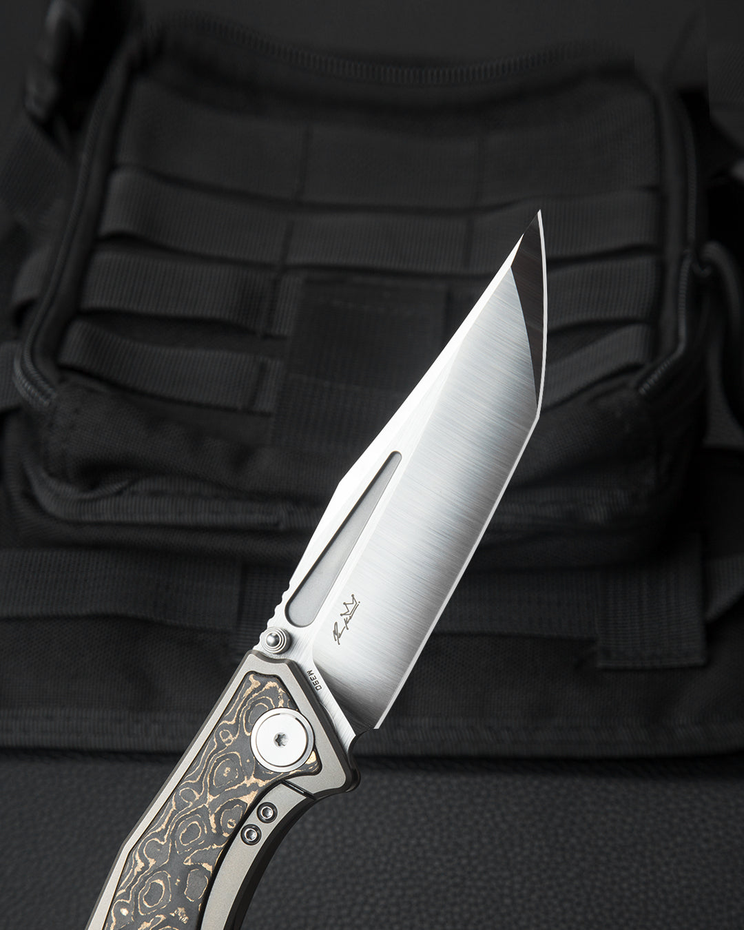 Bestech Togatta BT2102G M390 Blade Titanium+ Damascus Copper Carbon Inlay Handle Frame Lock Folding Knife