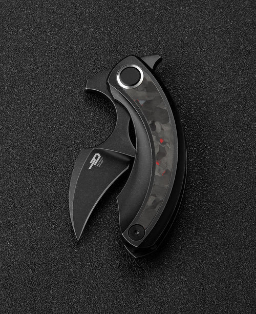 Bestech Strelit BT2103F M390 Blade Titanium+Black Red Marble Carbon Fiber Inlay Handle Frame Lock Folding Knife