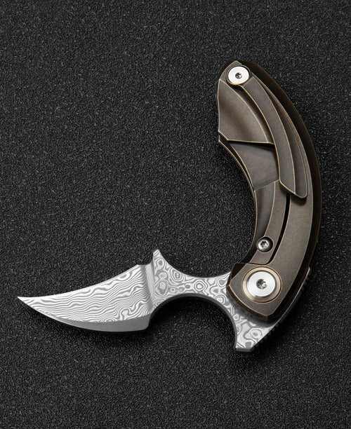 Bestech Strelit BT2103J Damascus Blade Titanium Handle Frame Lock Folding Knife