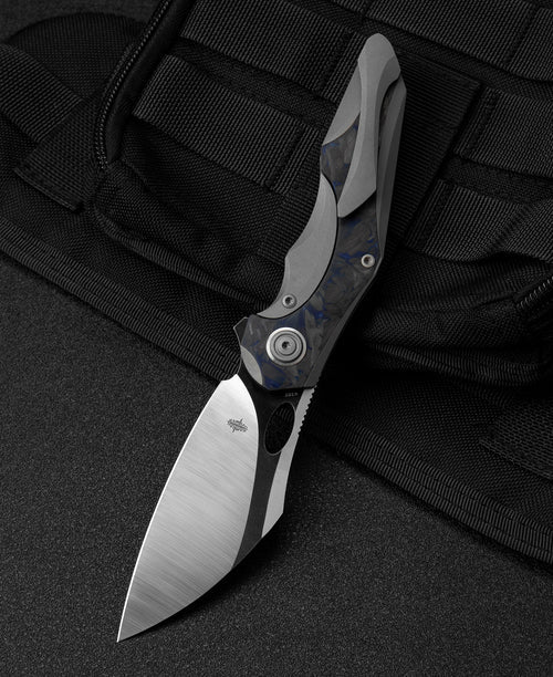 Bestech Nogard BT2105A M390 Blade Titanium+Black Blue Marble Carbon Fiber Inlay Handle Frame Lock Folding Knife