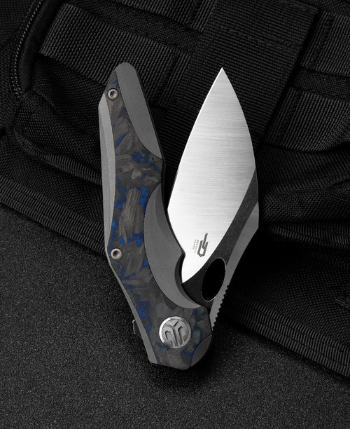 Bestech Nogard BT2105A M390 Blade Titanium+Black Blue Marble Carbon Fiber Inlay Handle Frame Lock Folding Knife