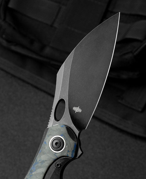 Bestech Nogard BT2105B M390 Blade Titanium+Black Blue Marble Carbon Fiber Inlay Handle Frame Lock Folding Knife