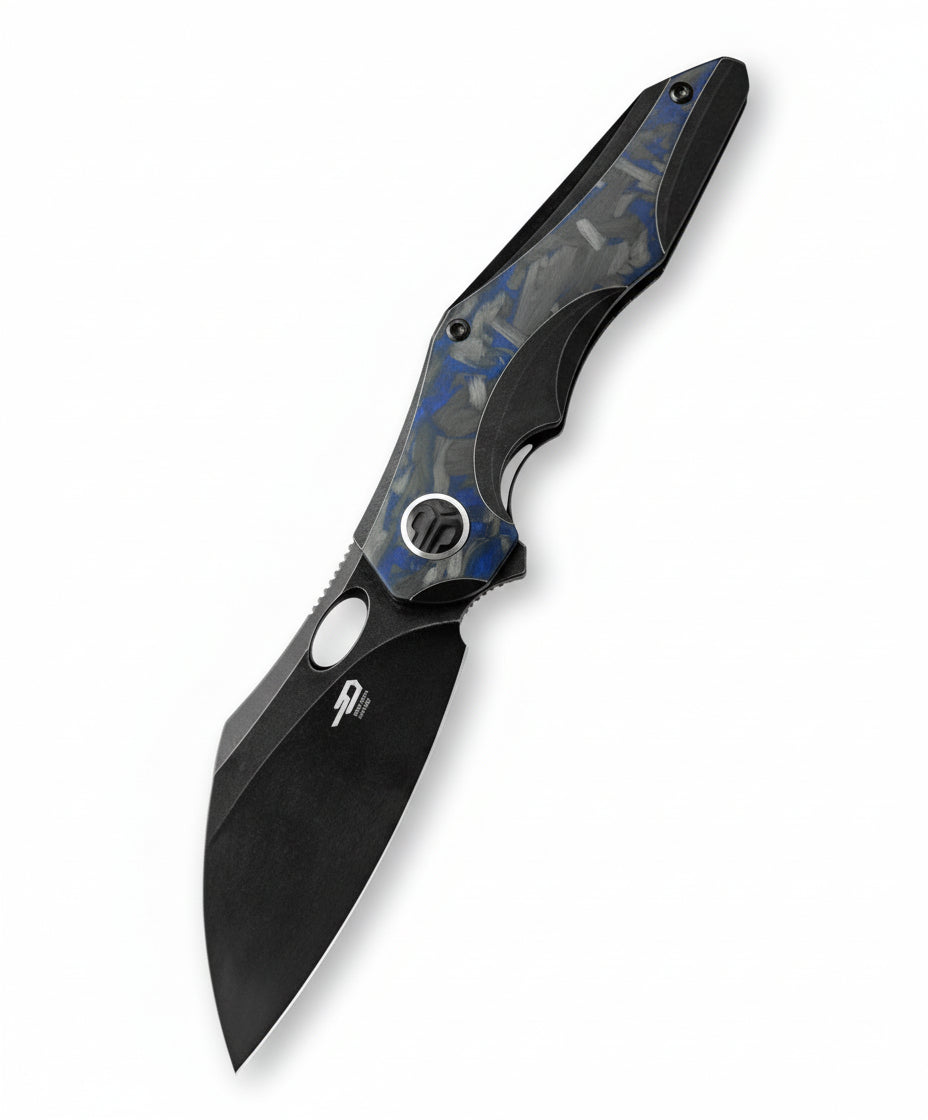 Bestech Nogard BT2105B M390 Blade Titanium+Black Blue Marble Carbon Fiber Inlay Handle Frame Lock Folding Knife
