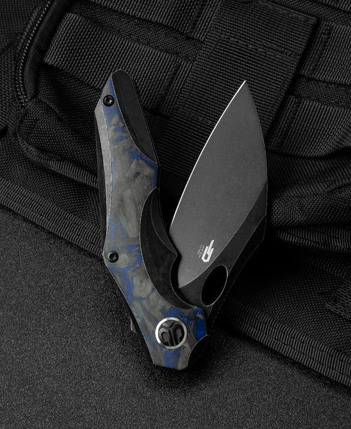 Bestech Nogard BT2105B M390 Blade Titanium+Black Blue Marble Carbon Fiber Inlay Handle Frame Lock Folding Knife