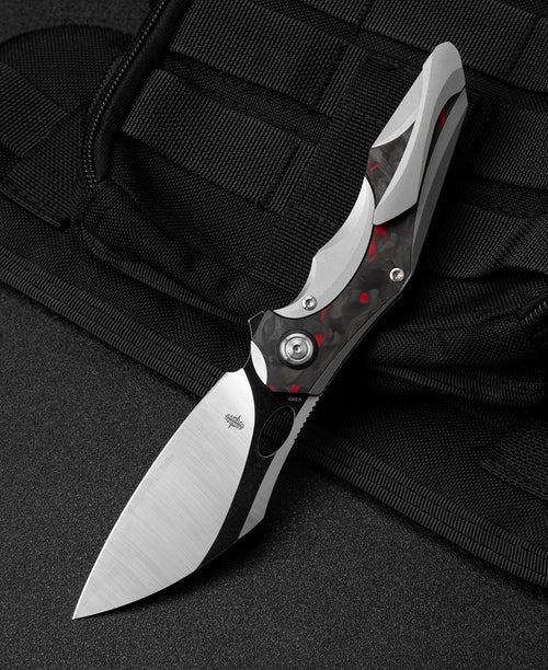 Bestech Nogard BT2105C M390 Blade Titanium+Black Red Marble Carbon Fiber Inlay Handle Frame Lock Folding Knife