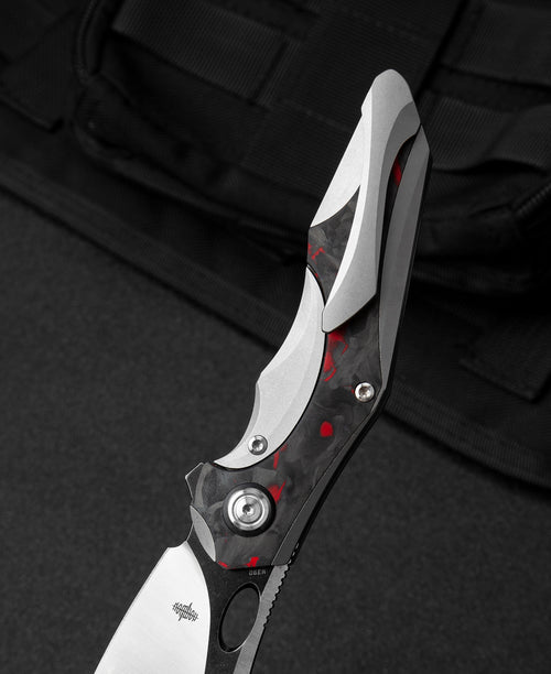 Bestech Nogard BT2105C M390 Blade Titanium+Black Red Marble Carbon Fiber Inlay Handle Frame Lock Folding Knife