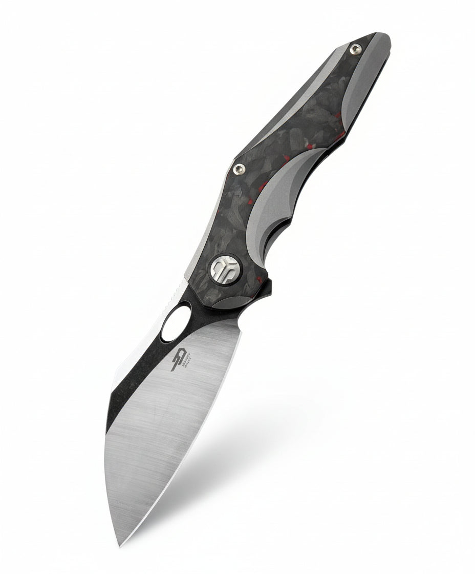 Bestech Nogard BT2105C M390 Blade Titanium+Black Red Marble Carbon Fiber Inlay Handle Frame Lock Folding Knife