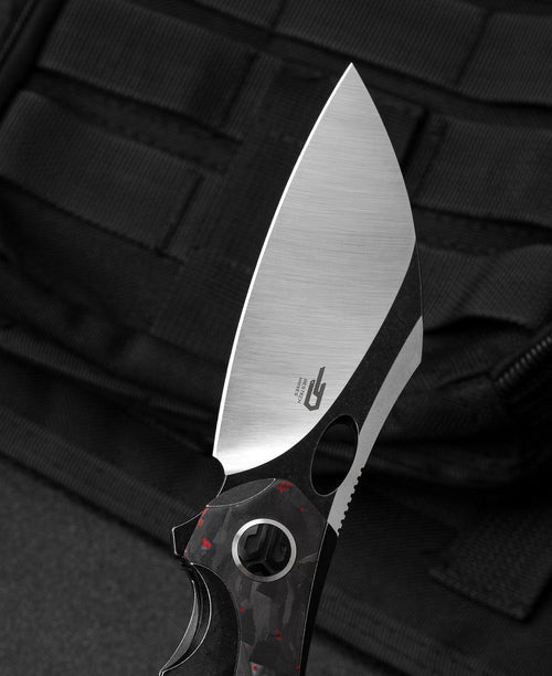 Bestech Nogard BT2105D M390 Blade Titanium+Black Red Marble Carbon Fiber Inlay Handle Frame Lock Folding Knife