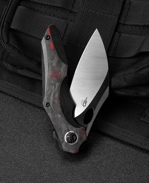 Bestech Nogard BT2105D M390 Blade Titanium+Black Red Marble Carbon Fiber Inlay Handle Frame Lock Folding Knife