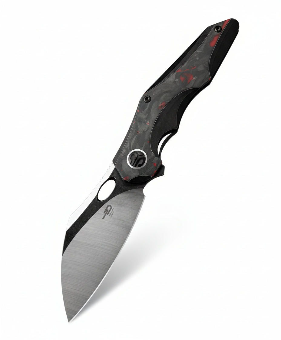 Bestech Nogard BT2105D M390 Blade Titanium+Black Red Marble Carbon Fiber Inlay Handle Frame Lock Folding Knife