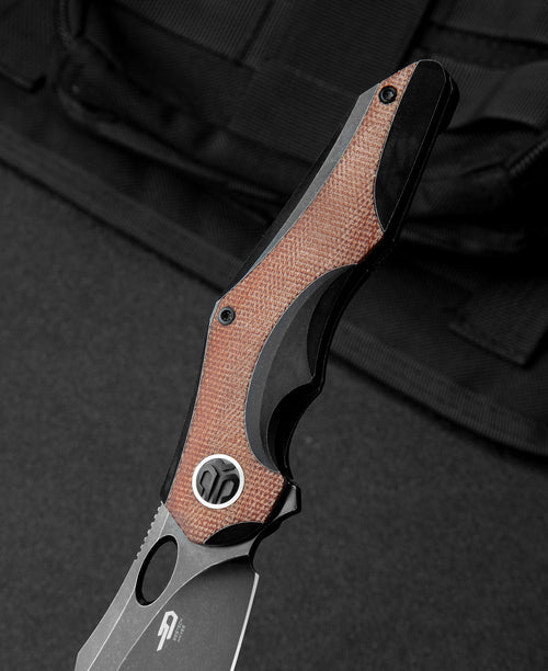 Bestech Nogard BT2105E M390 Blade Titanium+Natural Canvas Micarta Inlay Handle Frame Lock Folding Knife
