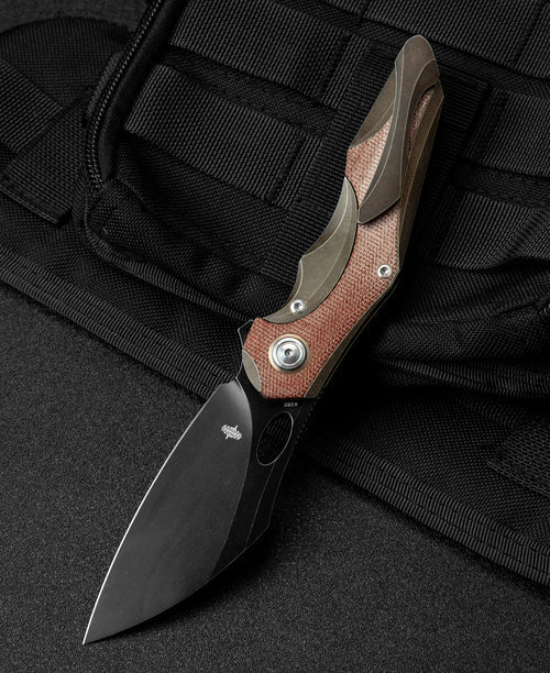 Bestech Nogard BT2105F M390 Blade Titanium+Natural Canvas Micarta Inlay Handle Frame Lock Folding Knife
