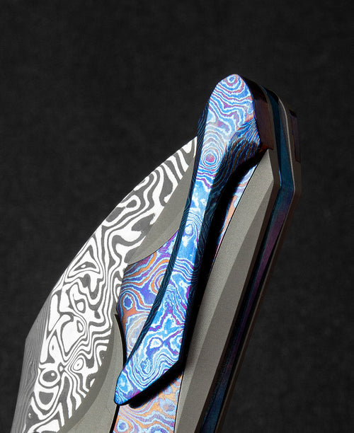 Bestech Nogard BT2105G Damascus Blade Titanium+Timascus Inlay Handle Frame Lock Folding Knife