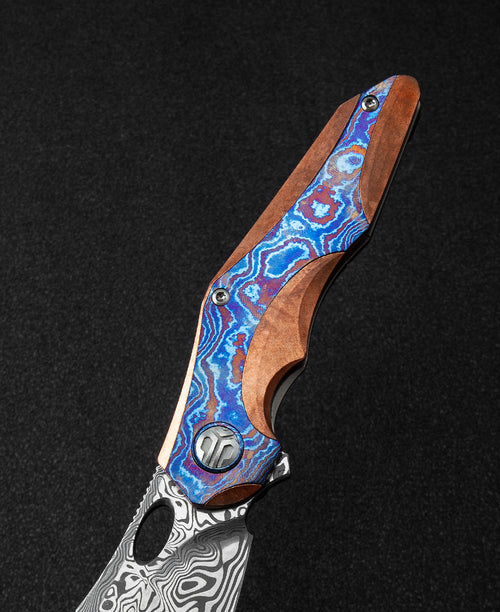 Bestech Nogard BT2105H Damascus Blade Red Copper Titanium+Timascus Inlay Handle Frame Lock Folding Knife